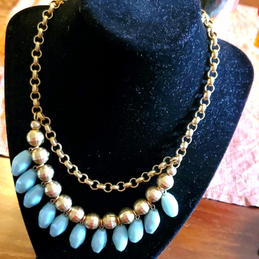 Lia Sophia goldtone aqua Cabana bead necklace